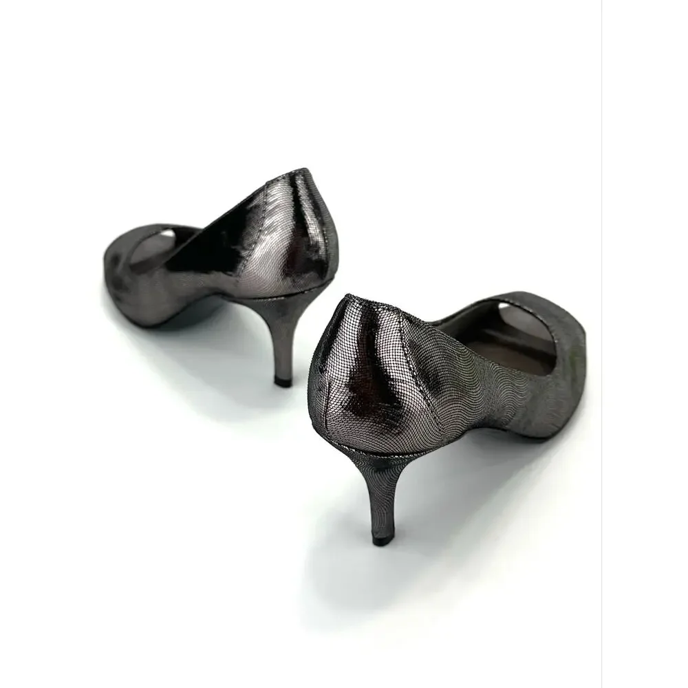 Naturalizer Novelty Stiletto Heels Size 8N/38 Pewter/Gray Metallic Fabric Pumps